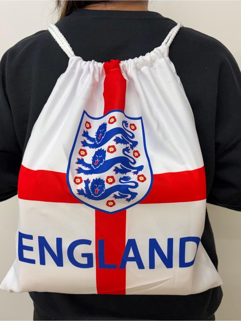 England Crest Drawstring Backpack in White and Red FIFA World Cup Ready